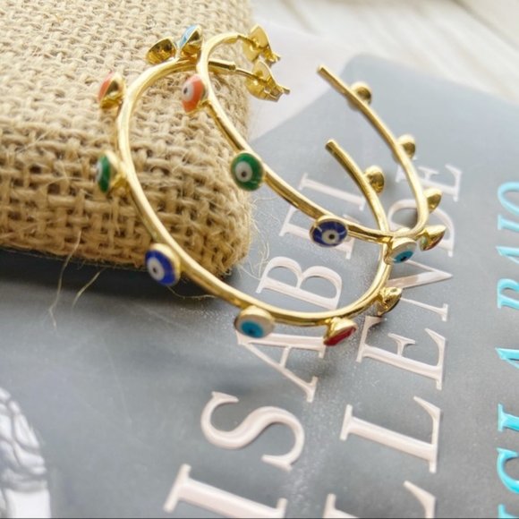 Alquimia Jewelry - GOLD STATEMENT EYE OF GOD BOHO HOOPS EARRINGS
